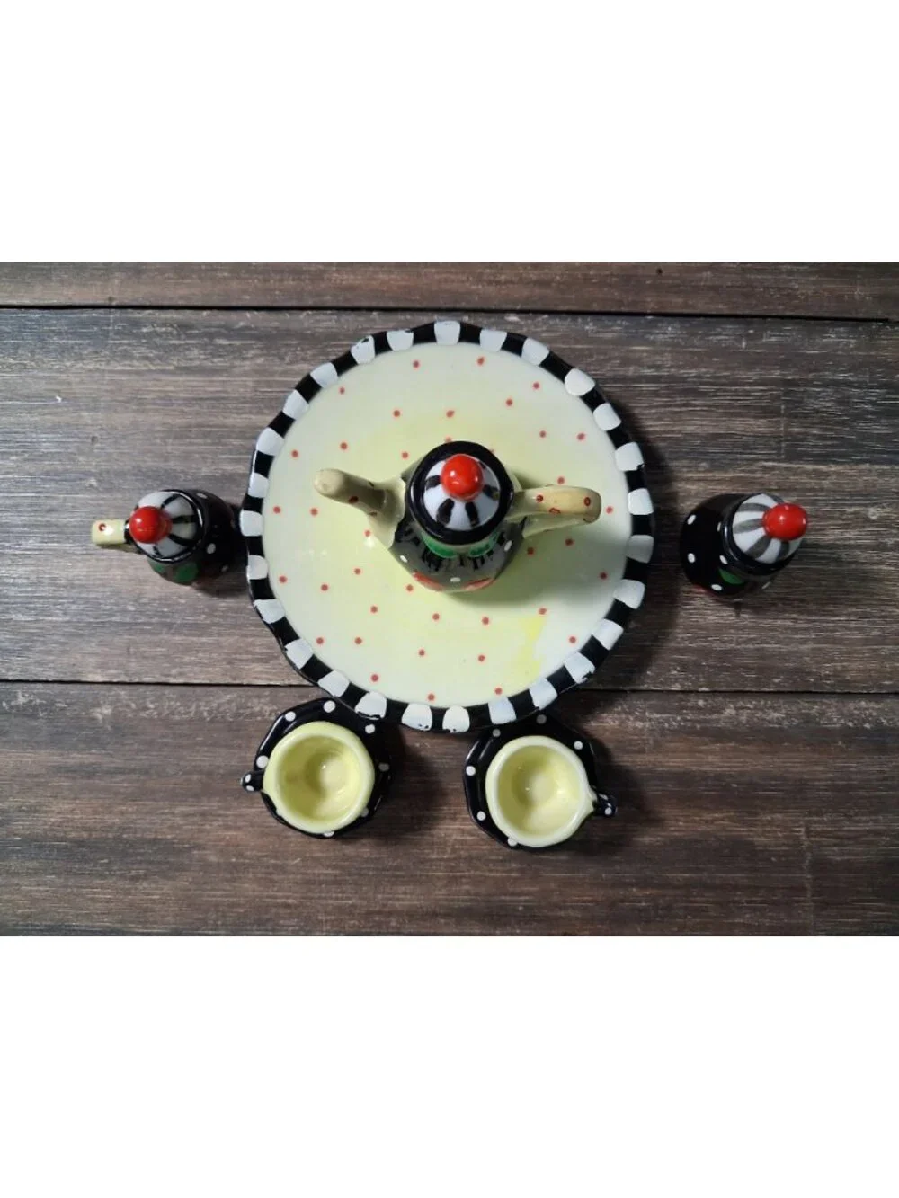 Mary Engelbreit Miniature Tea Pot Creamer Sugar Cup Plate Cherries Vintage